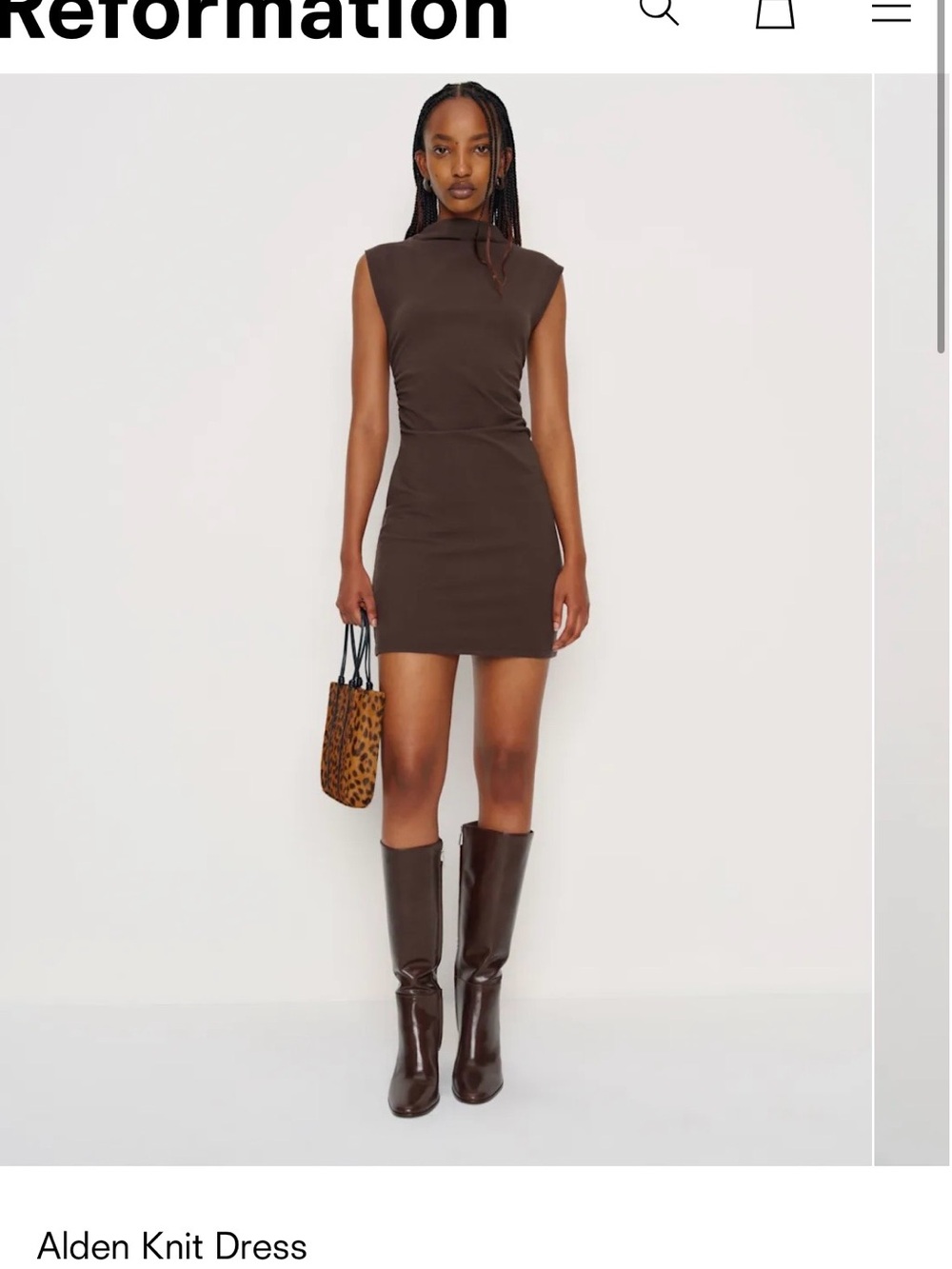Reformation Alden Knit Mini Dress - Chocolate Brown